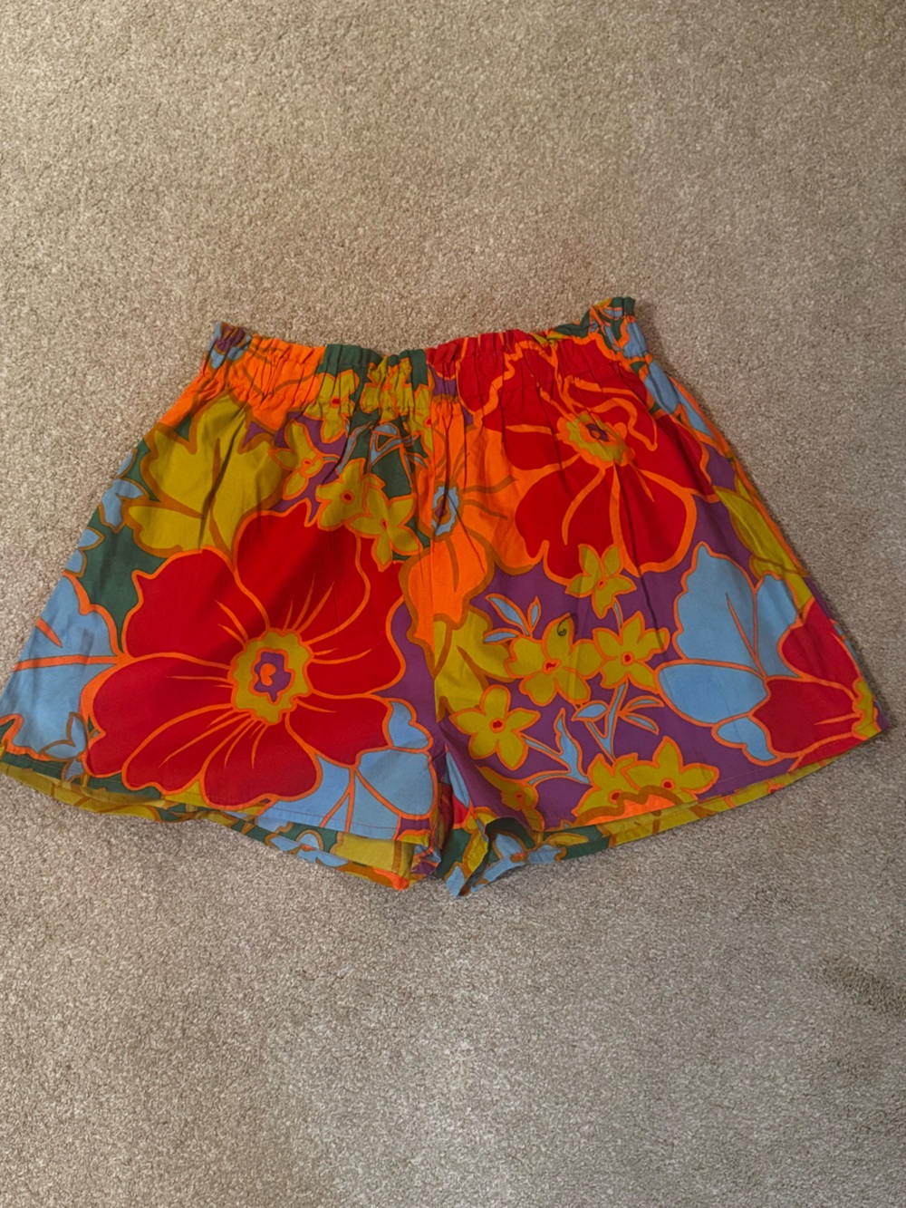 Olivaceous Red Orange Floral Shorts